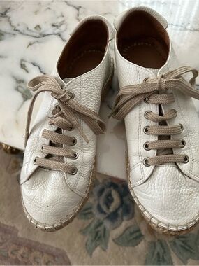 Maypol White Leather Lace-Up Espadrille Sneakers Sz 7 BB:337